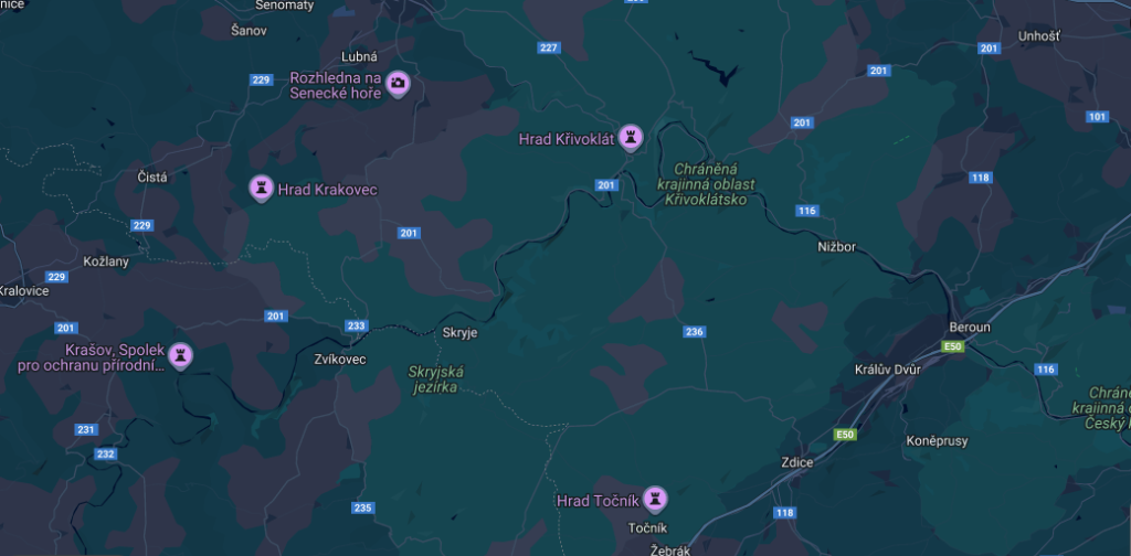 Map of Křivoklátsko